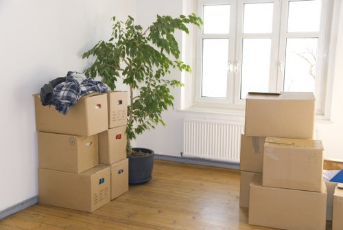 Moving van and packing boxes outside a local home in Richmond upon Thames